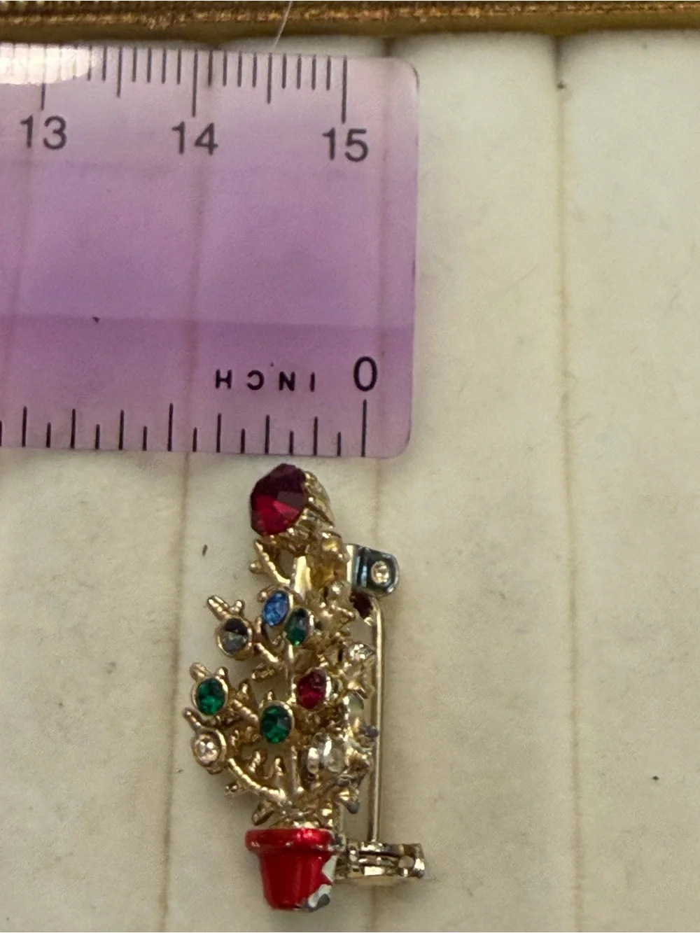 Christmas Tree Brooch Pin Festive Colorful Stones Holiday Distressed Vintage